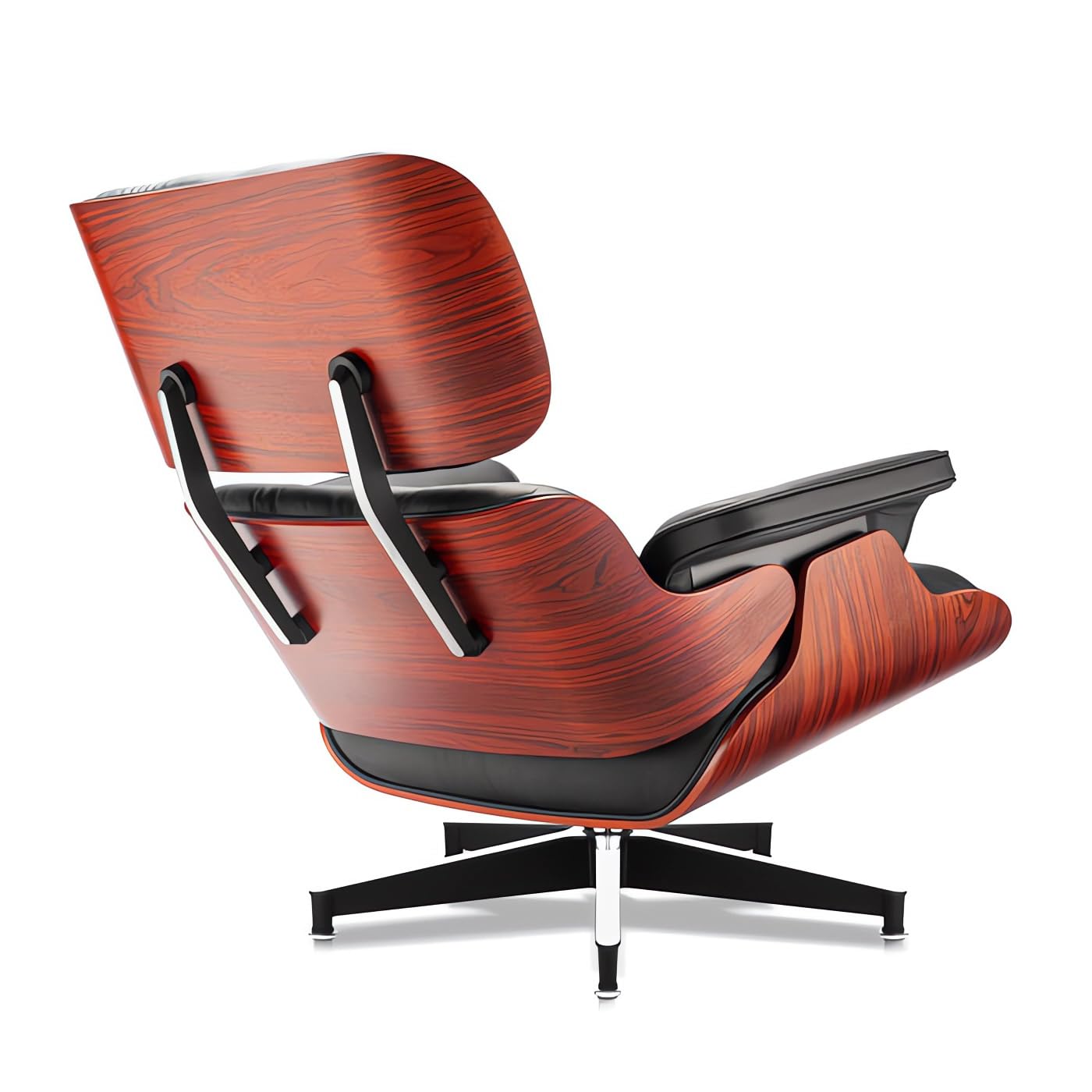 Top Black Grain Leather, Mid Century Chaise Lounge Chair and Ottoman, Modern Chair Classic Design, Heavy Duty Base Support for Living Room Study Lounge Office, Darkrosewood, Heightening