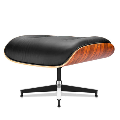 Chaise Lounge Chair with Ottoman Genuine Leather High-Resilience Foam Cushions Mid Century Modern Ergonomic Design for Living Room Study Lounge Office Palisander Black