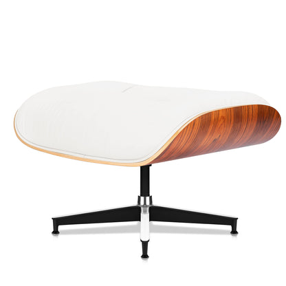 Chaise Lounge Chair with Ottoman Premium Aniline Leather Top Grain Leather High-Resilience Foam Cushions Mid Century Modern Ergonomic Design for Living Room Study Lounge Office Palisander White