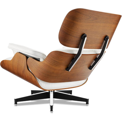 Top Grain Leather, Mid Century Chaise Lounge Chair and Ottoman, Modern Chair Classic Design, Heavy Duty Base Support for Living Room Study Lounge Office, Walnut-White, Heightening