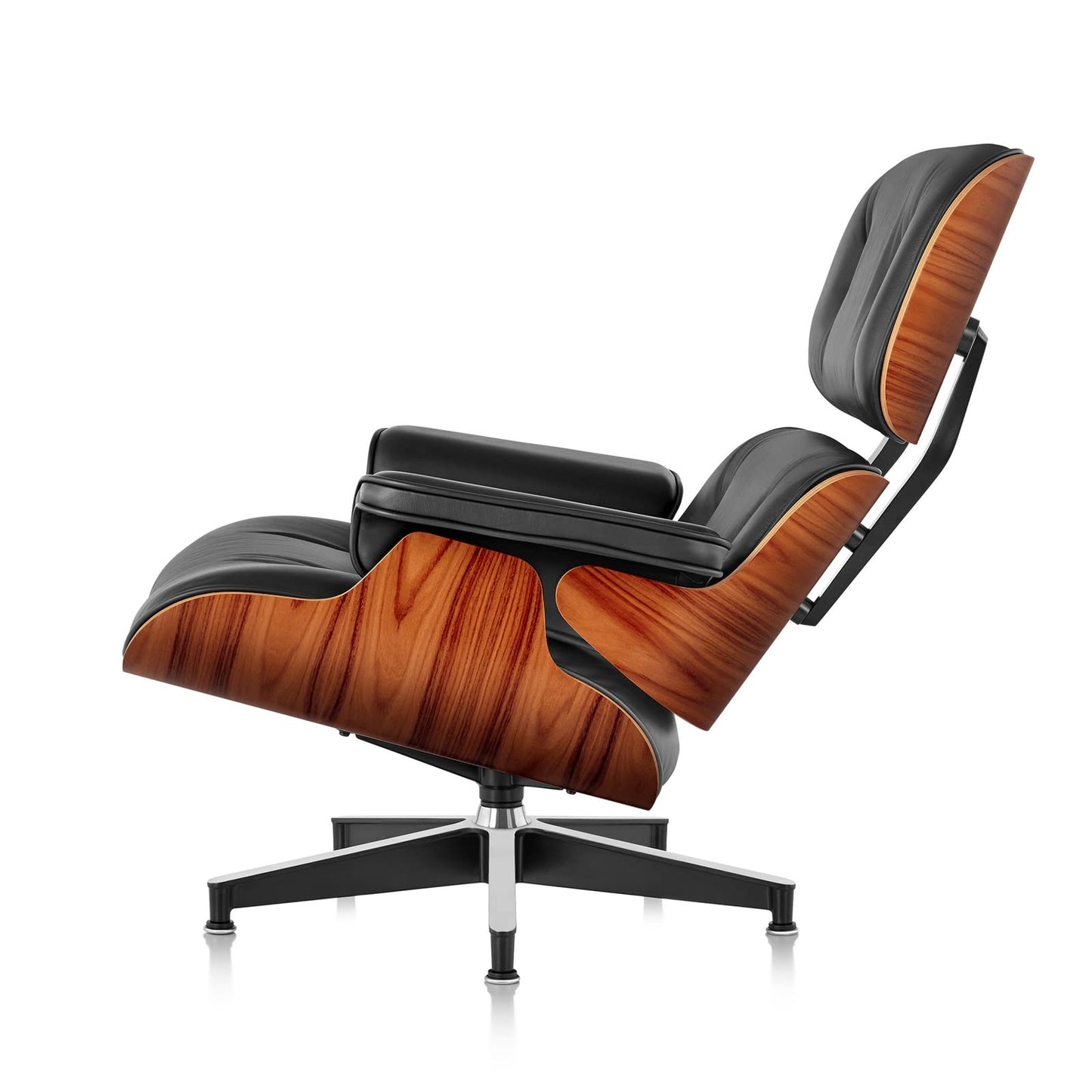 Mid Century Chaise Lounge Chair with Ottoman, Top Black Grain Leather, Modern Office Chair Classic Design, Heavy Duty Base Support for Living Room Study Lounge Office