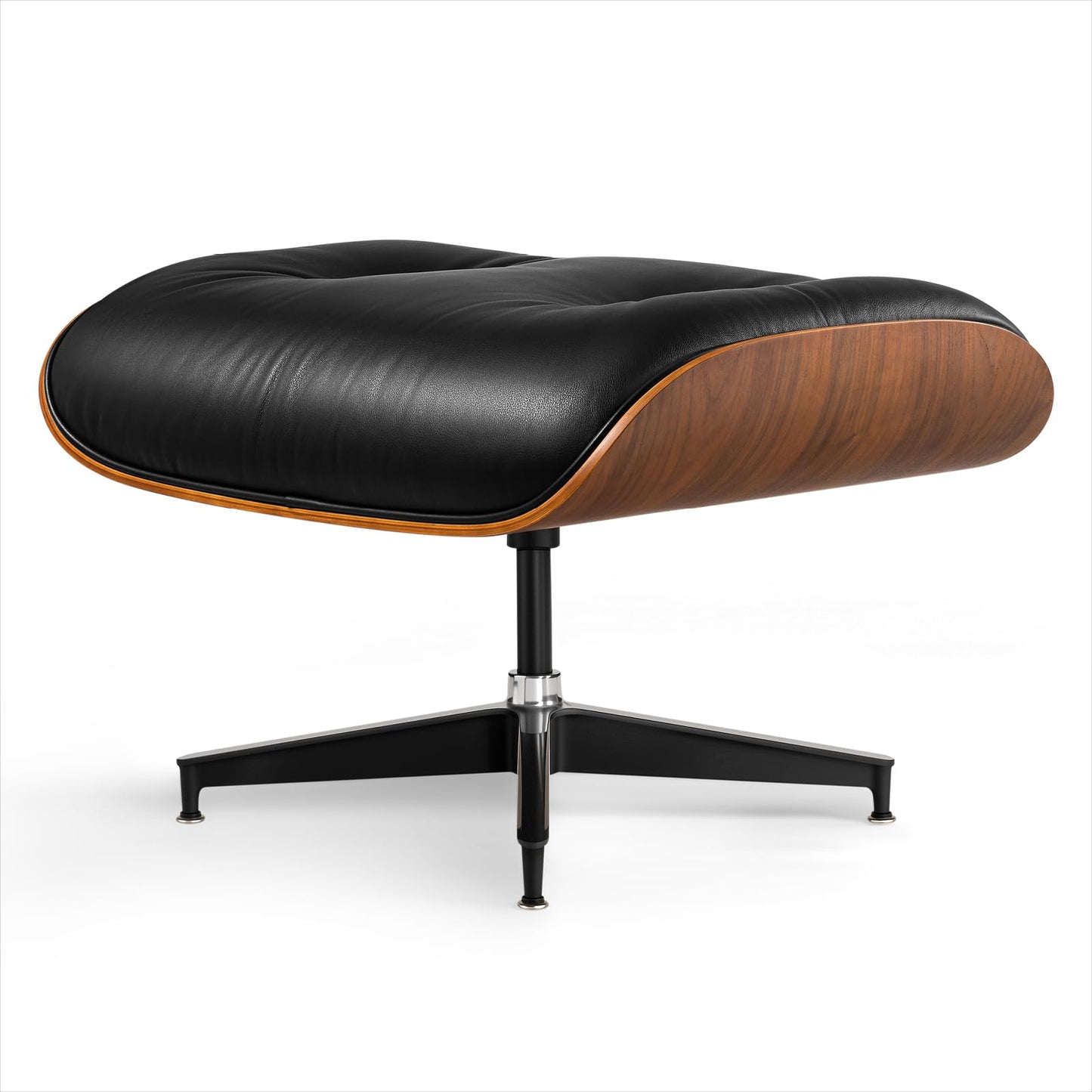 Chaise Lounge Chair with Ottoman Genuine Leather High-Resilience Foam Cushions Mid Century Modern Ergonomic Design for Living Room Study Lounge Office Dark Walnut Black
