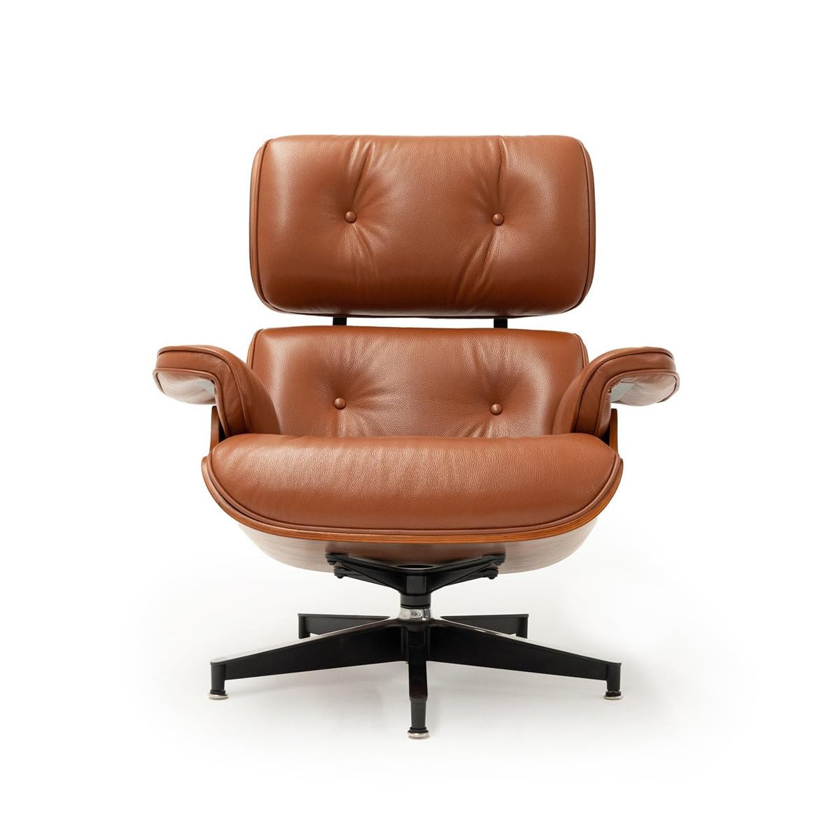 Chaise Lounge Chair with Ottoman Genuine Leather High-Resilience Foam Cushions Mid Century Modern Ergonomic Design for Living Room Study Lounge Office Walnut Brown