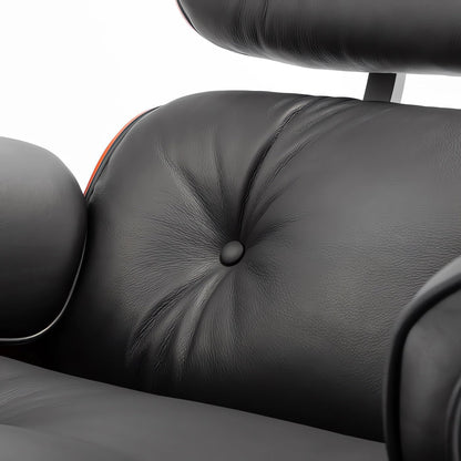 Top Black Grain Leather, Mid Century Chaise Lounge Chair and Ottoman, Modern Chair Classic Design, Heavy Duty Base Support for Living Room Study Lounge Office, Darkrosewood