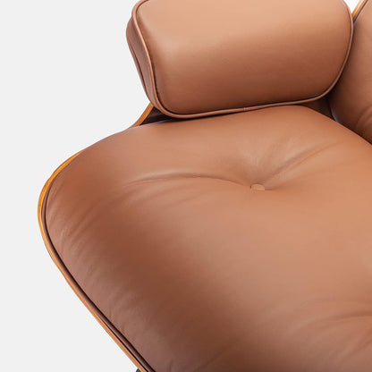 Mid Century Chaise Lounge Chair with Ottoman, Top Black Grain Leather, Modern Office Chair Classic Design, Heavy Duty Base Support for Living Room Study Lounge Office
